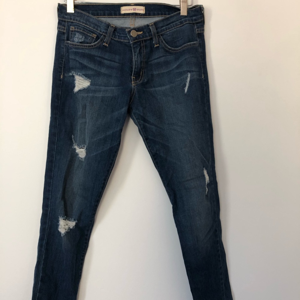 Mid Rise Dark Wash Distressed Jeans - Picture 2 of 6